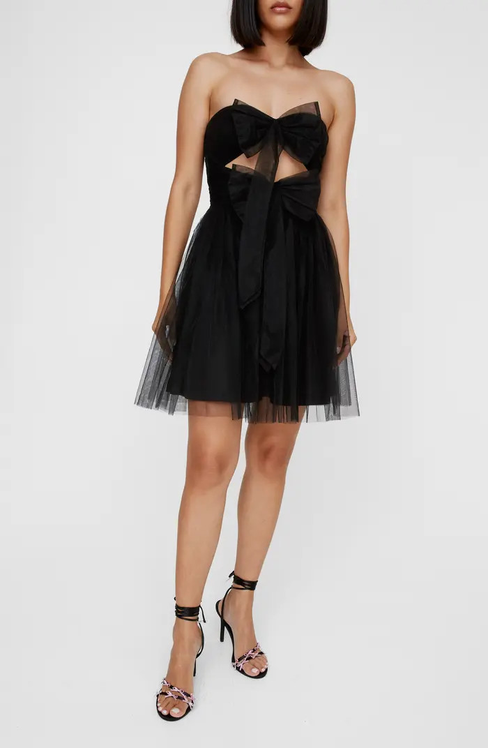 NASTY GAL Double Bow Strapless Tulle Cocktail Minidress | Nordstrom | Nordstrom