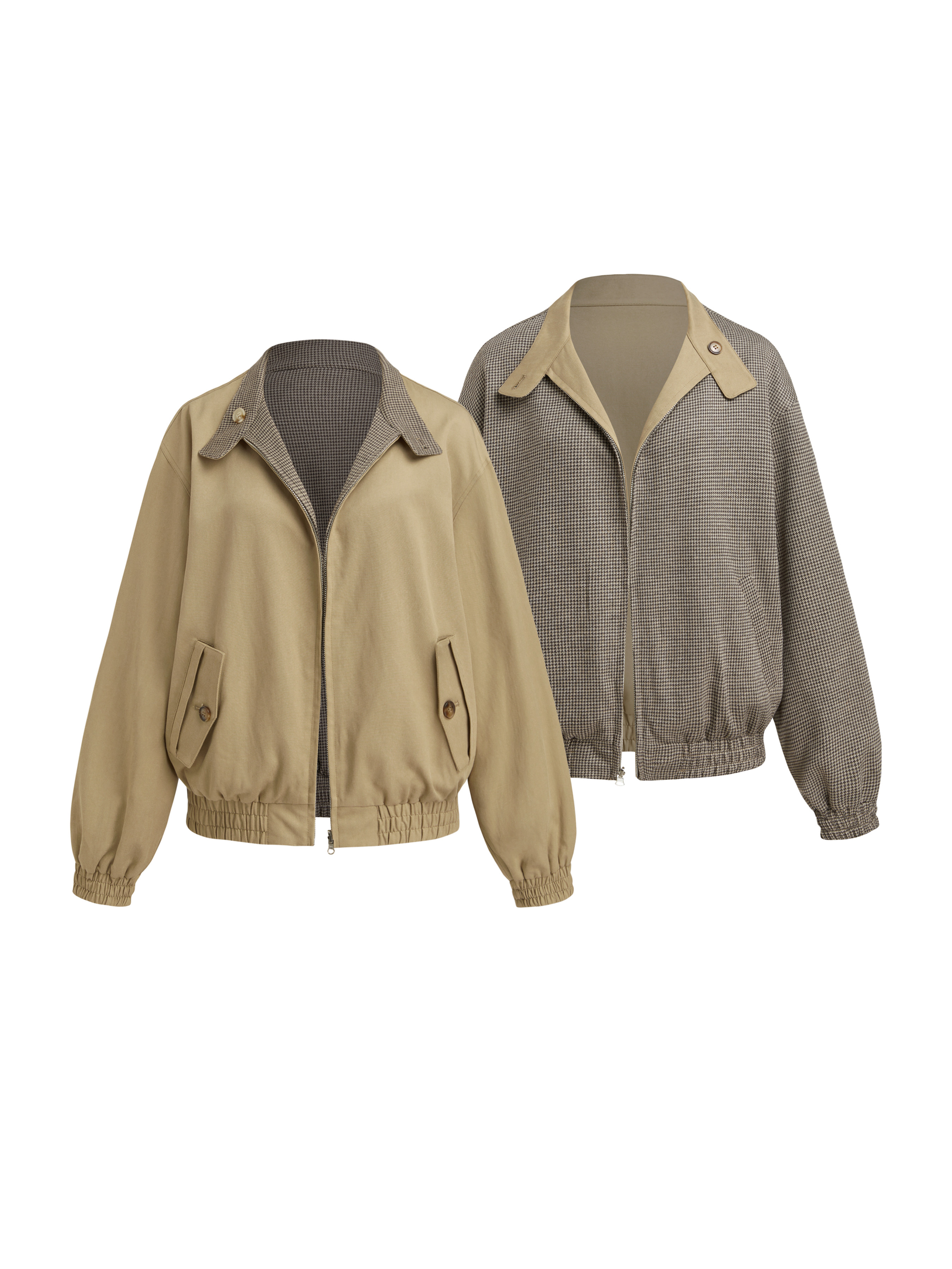 Cotton Reversible Cotton-blend Stand Collar Houndstooth Oversized Bomber Jacket For Daily Casual | Cider