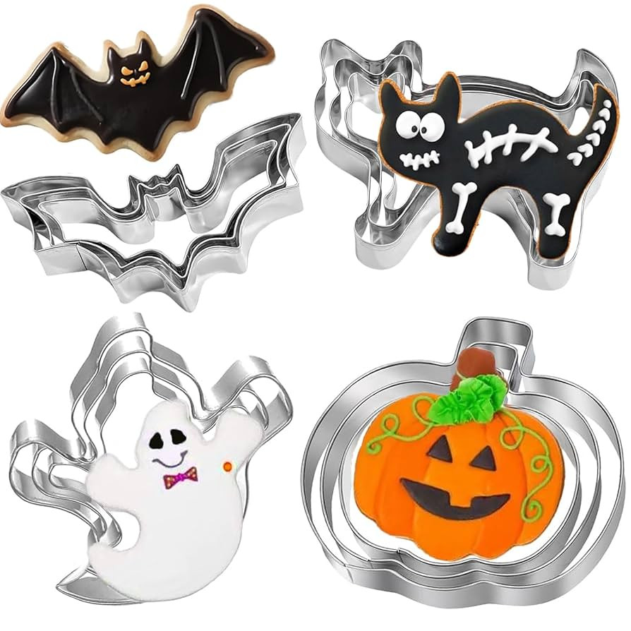 12PCS Halloween Cookie Cutters Set Stainless Steel, Ghost Bat Cat Pumpkin Shapes (Halloween-12pcs... | Amazon (US)