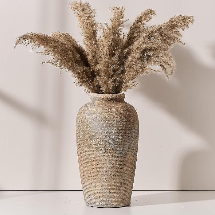 Large Ceramic Rustic Vase, 11 inch Minimalist Decorative Vase, Farmhouse Tall Wood Colored for Ho... | Amazon (US)