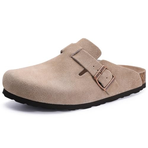 Asgard Women's Suede Clogs Leather Mules Arch Support Potato Shoes with Comfort Cork Footbed Taupe 41 | Amazon (US)