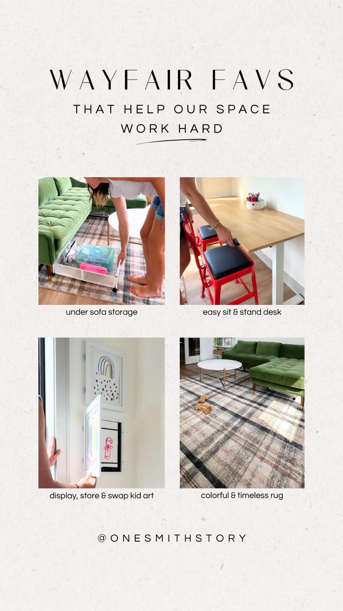 These Wayfair finds help make our office / library / playroom space functional with lots of storage, a sit & stand desk, a durable plaid rug, and a fun way to save and display art!

#wayfairpartner #Wayfair @wayfair 

#LTKFamily #LTKKids #LTKHome