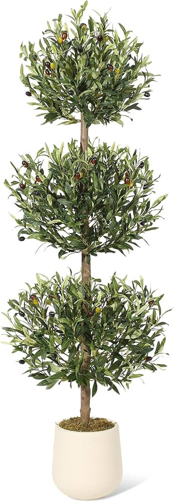 5 ft Artificial Olive Tree, Triple Ball Topiary Faux Plant with Moss & Pot, Outdoor Indoor Realis... | Amazon (US)