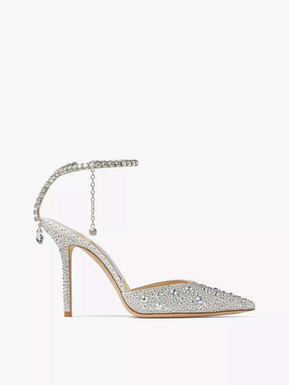 Saeda 100 crystal-embellished satin heeled courts | Selfridges
