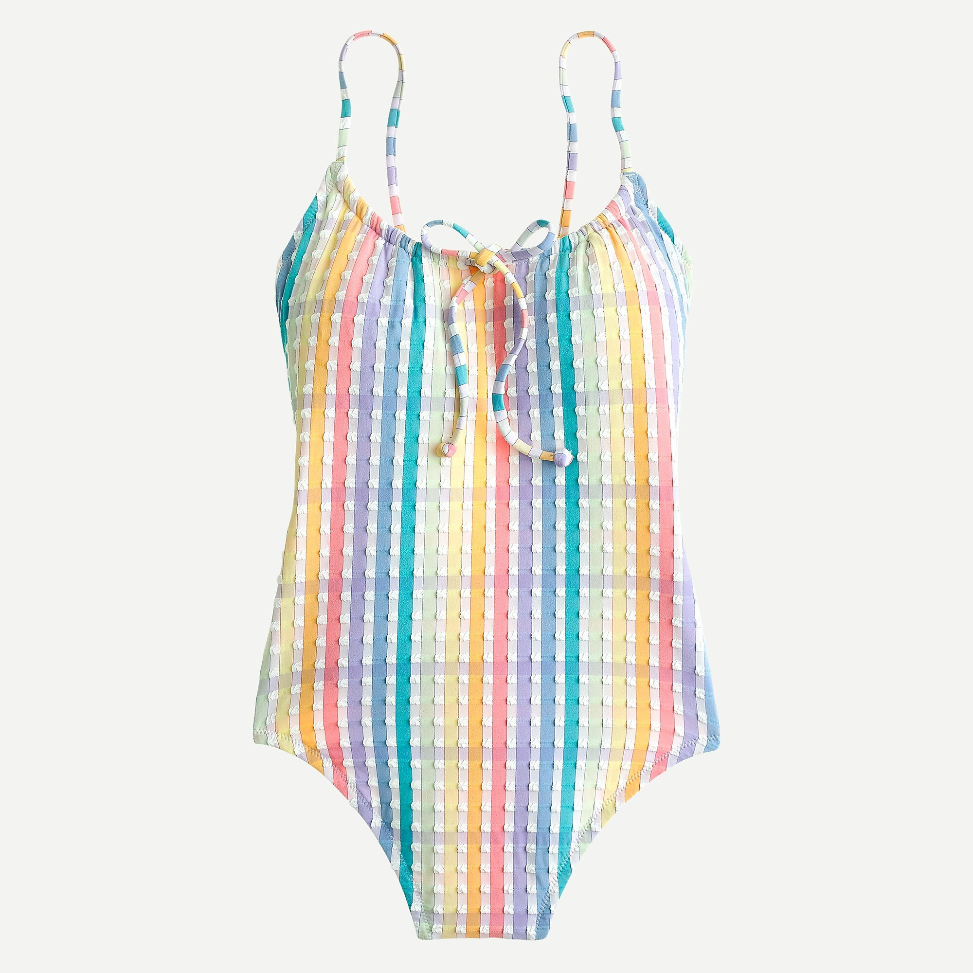 Bow-front one-piece in rainbow seersucker | J. Crew US