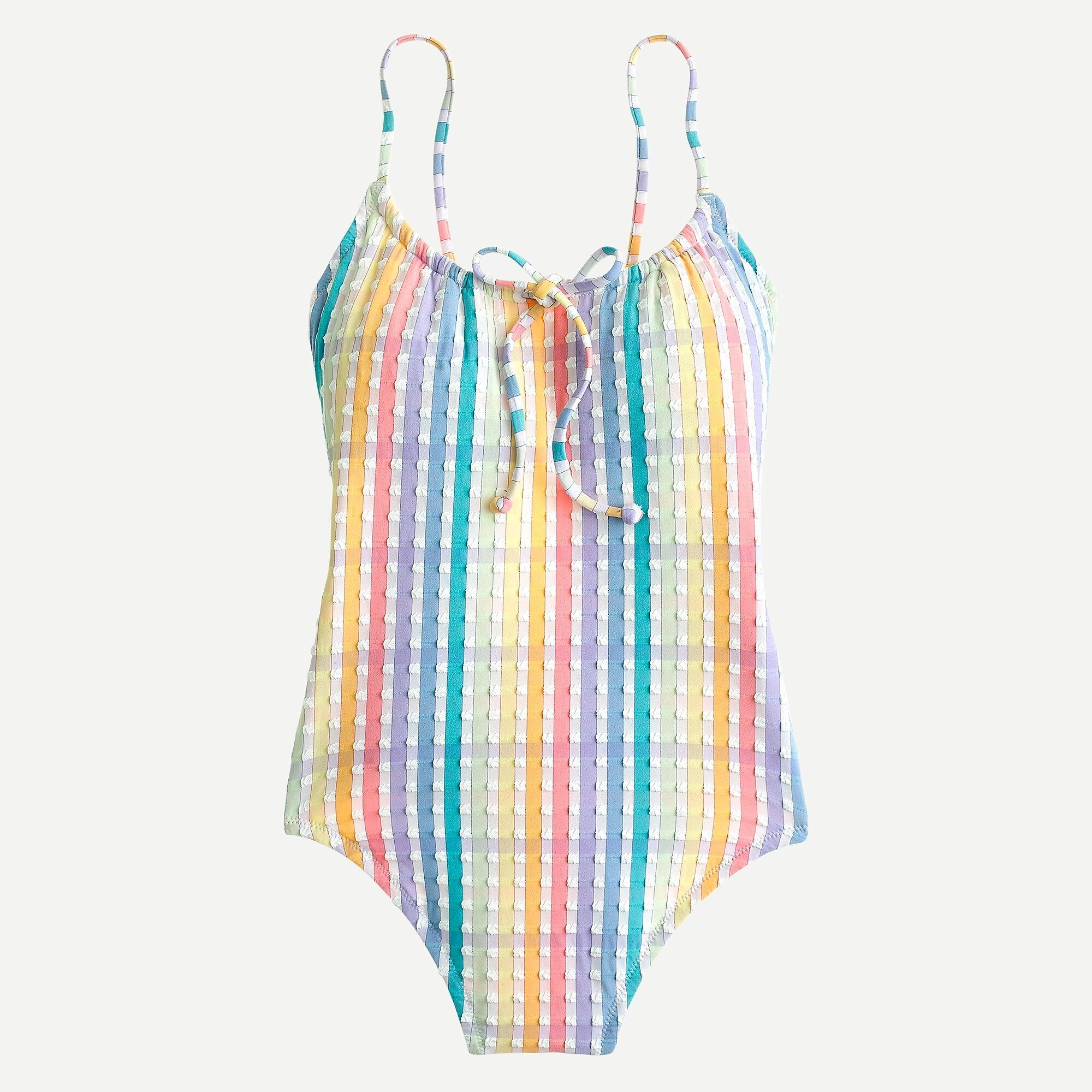 Bow-front one-piece in rainbow seersucker | J.Crew US