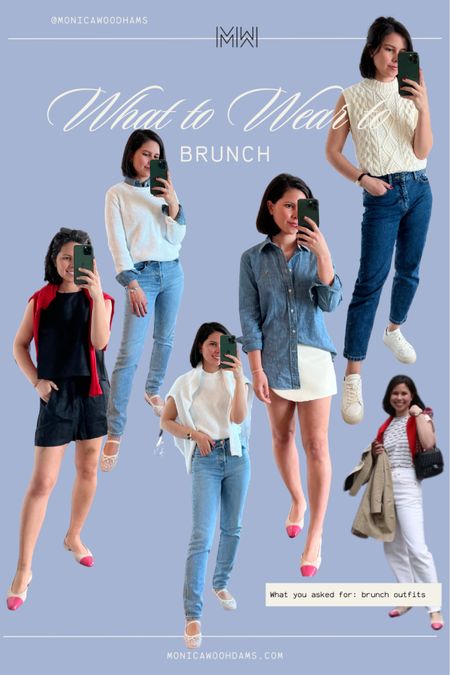 Brunch outfit, spring outfit, matching set, linen set, white sweater, classic style, petite, over 30, platform sneakers, white sneakers, Levi’s, denim button up, sweater over shoulders 

#LTKstyletip #LTKshoecrush #LTKfindsunder100