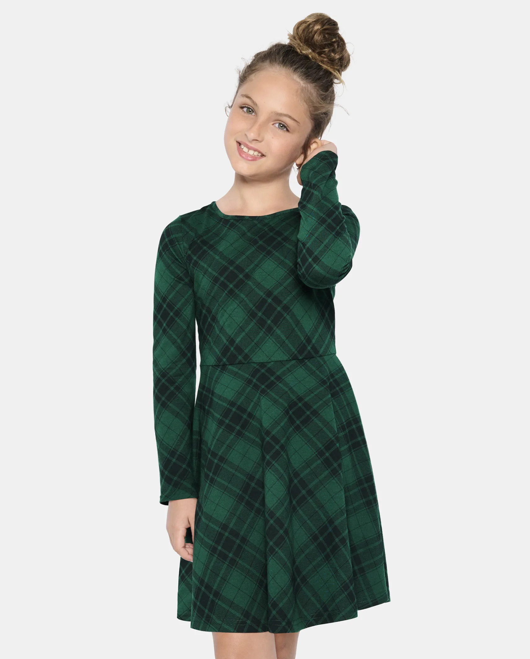 Girls Mix And Match Christmas Long Sleeve Plaid Knit Skater Dress | The Children's Place  - SPRUC... | The Children's Place
