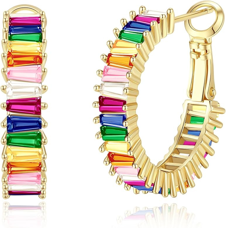 Trendy CZ Gold Hoop Earrings for Women, Lightweight Chunky Silver Earrings for Women 14K Real Gol... | Amazon (US)