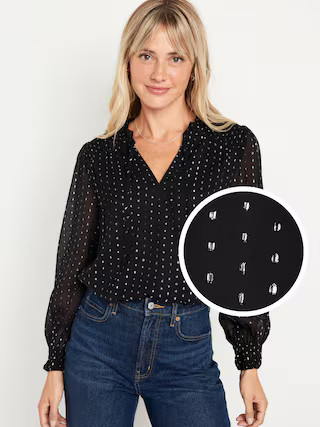 Ruffle-Trim Clip-Dot Shine Top for Women | Old Navy (US)