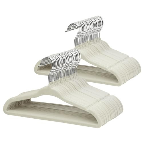 ManGotree 11" Baby Velvet Hangers, Non-Slip Infant Coat Hangers, Ultra-Thin Toddler Felt Hanger with 360° Swivel Hook, Space Saving Children's Hanger for Kids Clothes, 48 Pack (Beige) | Amazon (US)