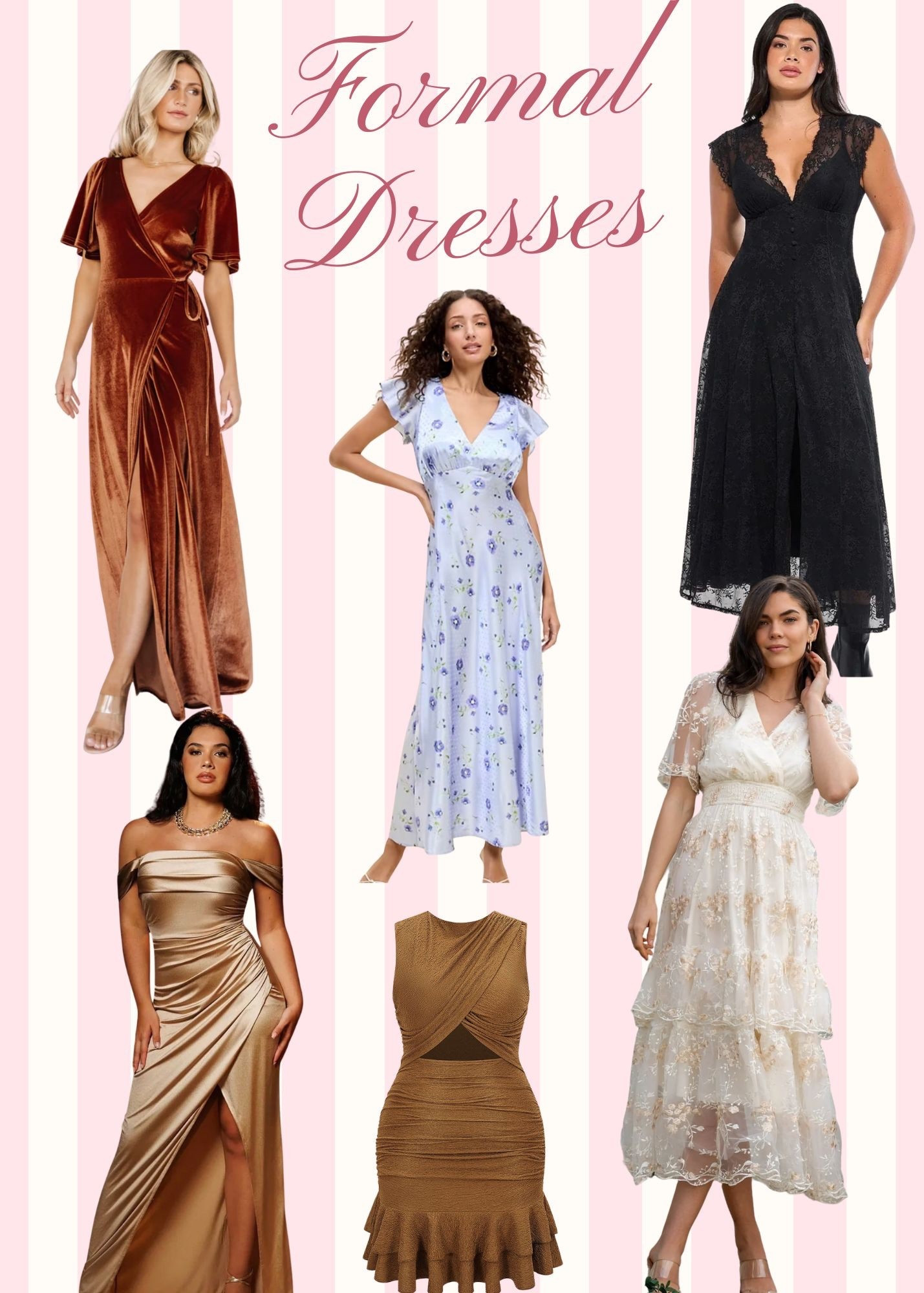 Here are some formal dress options that you can wear with a normal bra— plus size options available, too! 🥰 

*DISCOUNT CODE + LINK to the Brown mini dress w/open midriff in my Instagram bio!

#LTKPlusSize #LTKMidsize #LTKWedding
