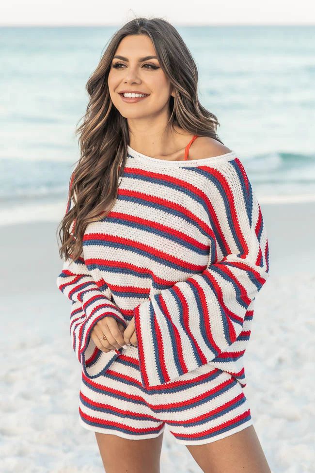 Travel Halfway Red/Navy Striped Sweater | Pink Lily