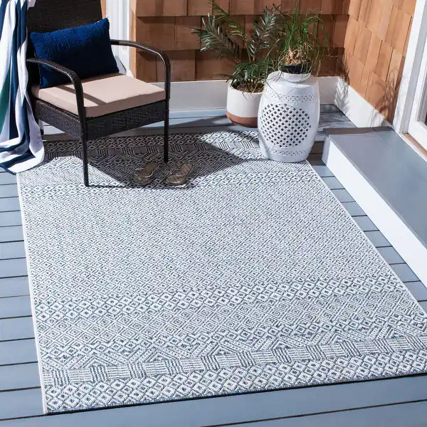 SAFAVIEH Courtyard Terezija Indoor/ Outdoor Waterproof Patio Backyard Rug - 10' Square - Blue/Nav... | Bed Bath & Beyond