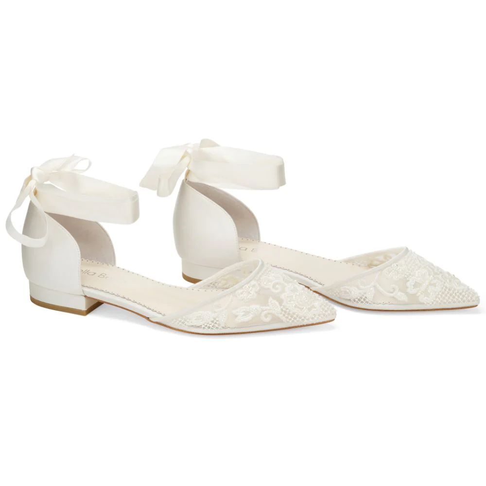 Floral Embroidered Lace Flats for Wedding with Pearls | Bella Belle Shoes