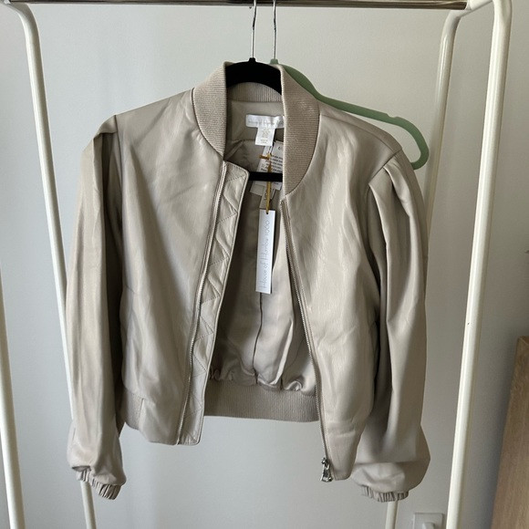 House Of Harlow 1960 Women's Vegan Faux Leather Bomber Jacket NWT beige cream xs | Poshmark