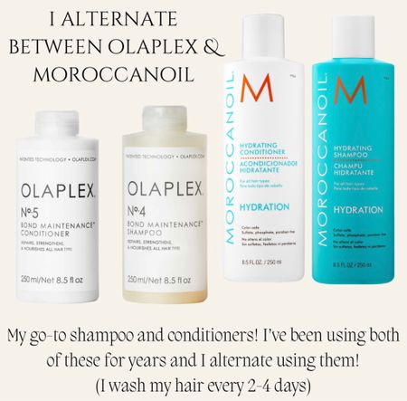 My go-to shampoos and conditioners! I alternate use of moroccan oil (the hydration one) and olaplex #4 and #5! (I usually wash my hair every 2-4 days)

#LTKunder50 #LTKbeauty #LTKstyletip
