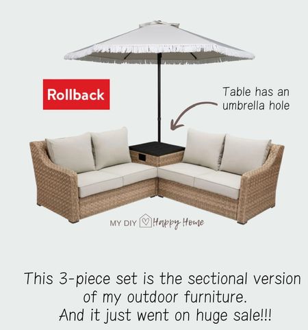 This is the sectional version of my outdoor furniture and they just marked it down- $250 off!!!!

Three piece set: right arm sectional, left arm sectional, table with umbrella hole. 


#LTKHome #LTKSeasonal #LTKSaleAlert