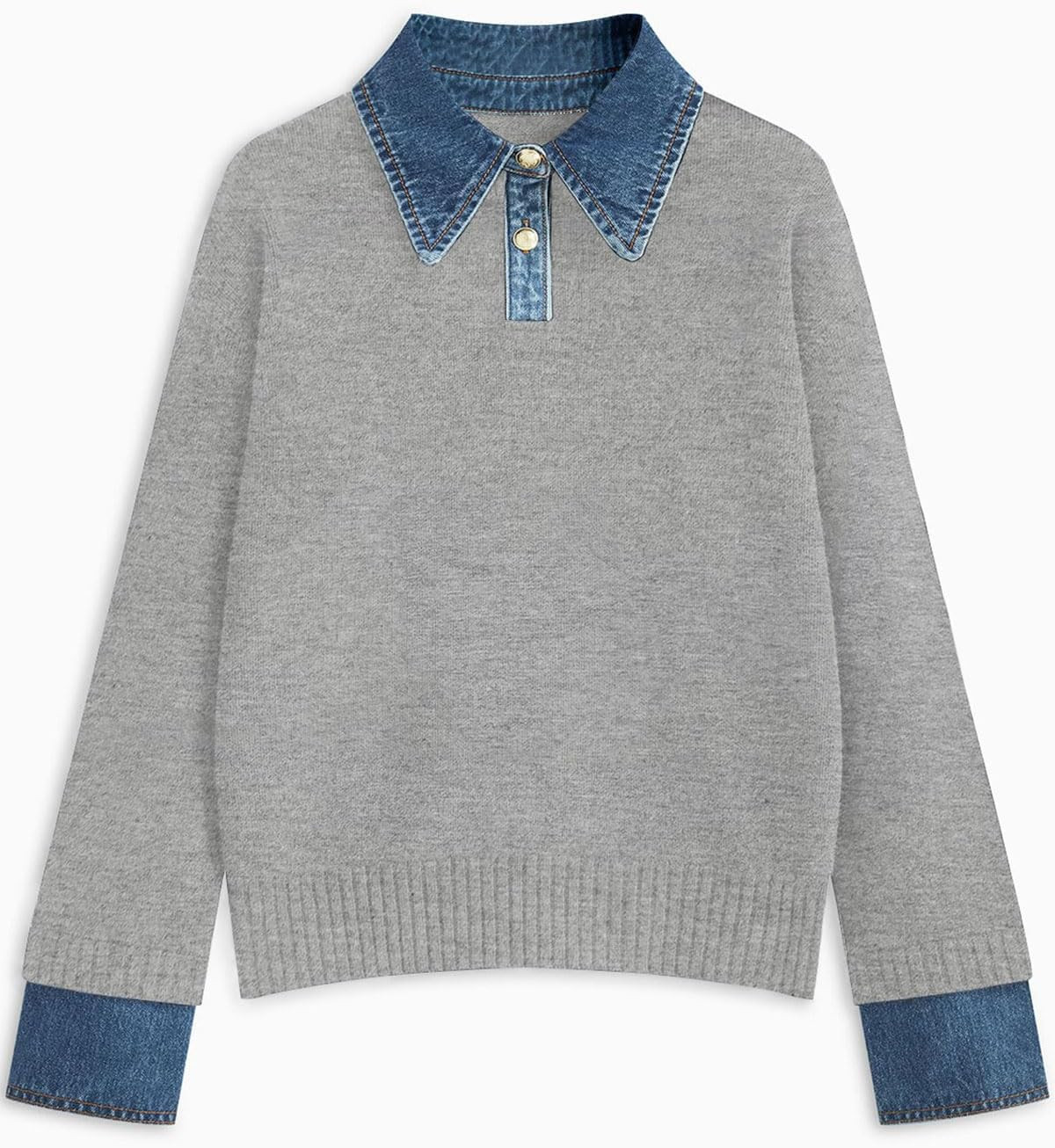 Womens Oversized Sweater Denim Polo Knit Collared Fall Sweater | Amazon (US)