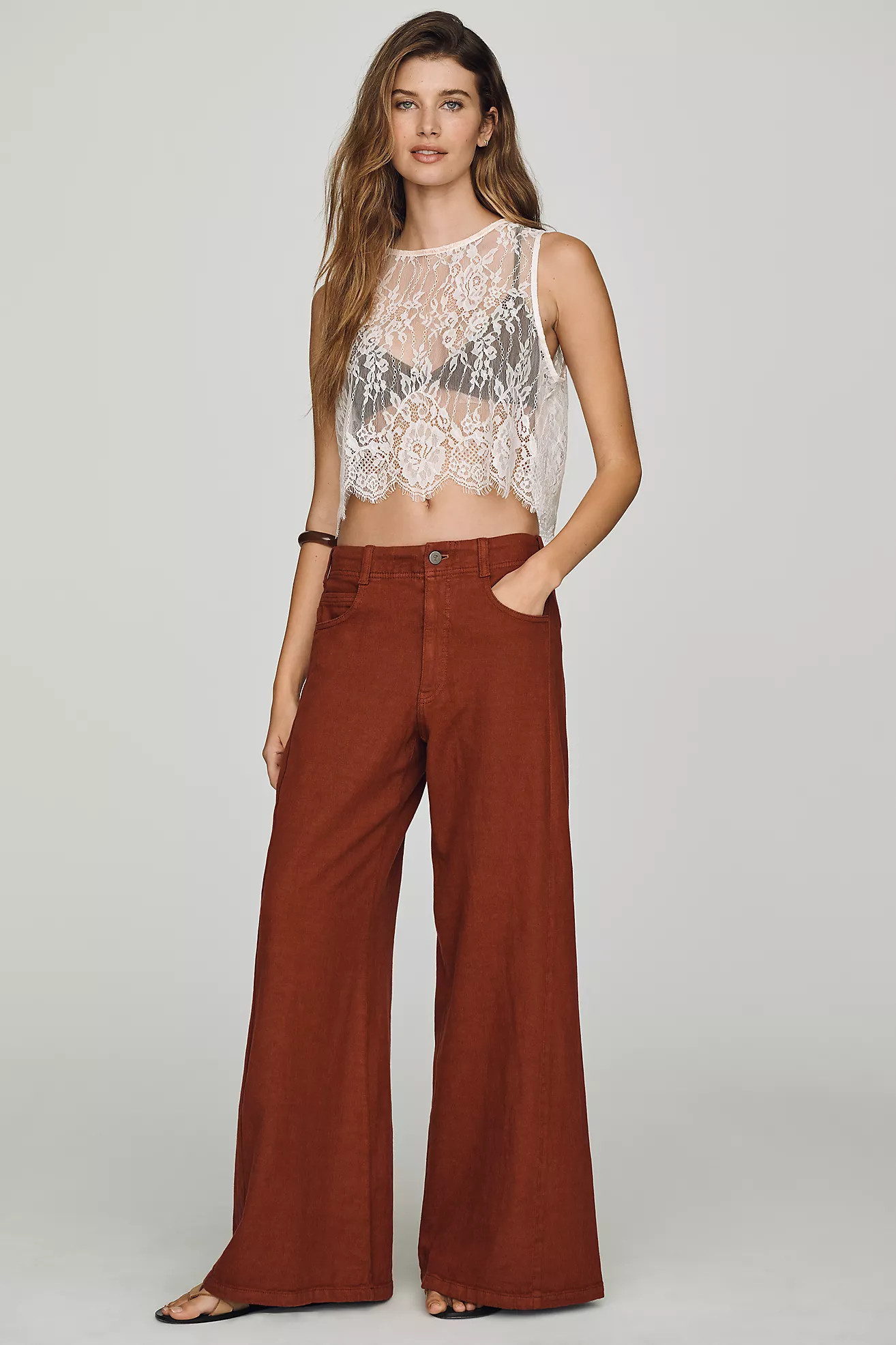 Pilcro Adi Linen Blend Mid-Rise Flare Pants | Anthropologie (US)
