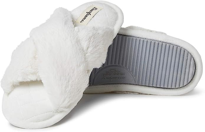 Dearfoams Women's Jessica Furry Cross Band Slide Slipper | Amazon (US)