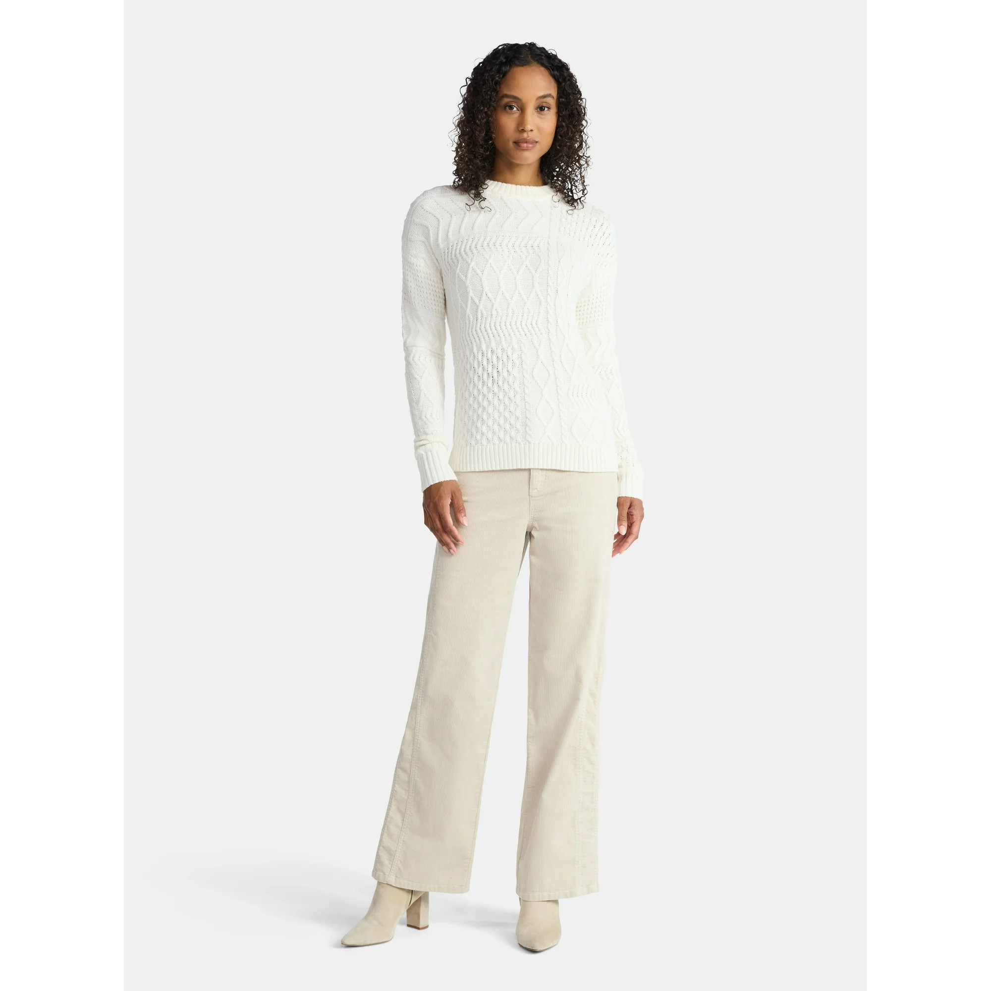 Time and Tru Women’s and Women’s Plus Mixed Stitch Sweater, Midweight, Sizes XS-4X | Walmart (US)
