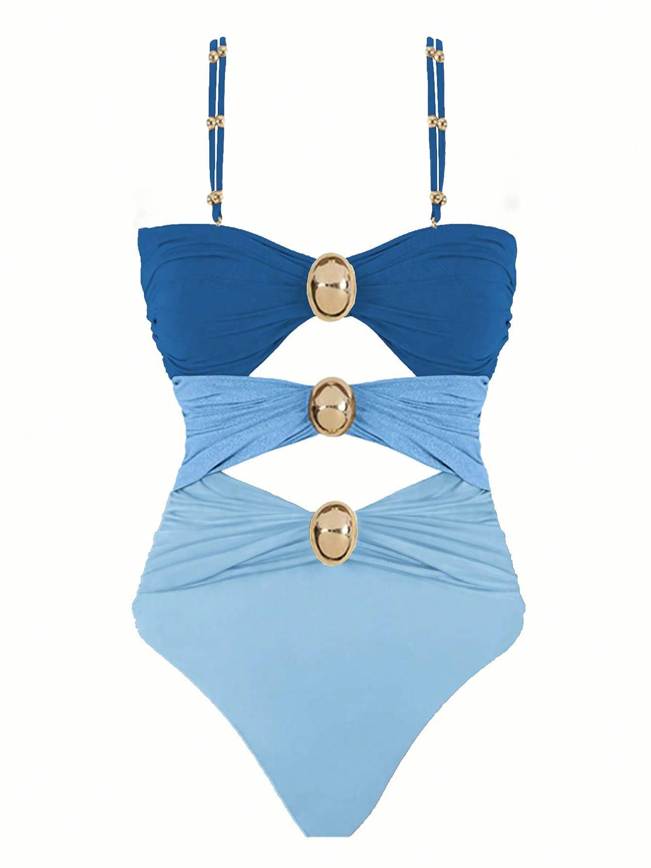 Polovedo Official White & Brown Color Block Cutout One-Piece Swimsuit, Elegant Swimwear For Beach Vacation & Party | SHEIN