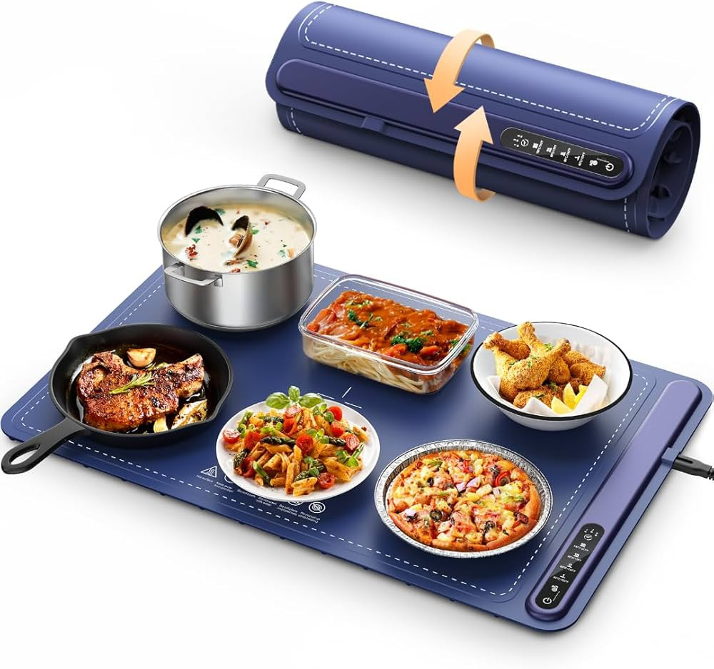 Food Warming Mat - Fast Heating Silicone Electric Warming Tray with 4 Level Temperature, Raised F... | Amazon (US)