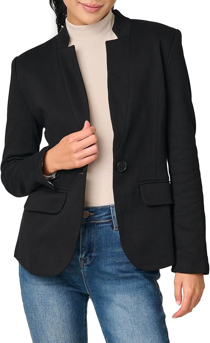 Notch Collar Blazer for Women - Dressy Casual Office Open Front Long Sleeve - Fashion Lined Knit ... | Amazon (US)