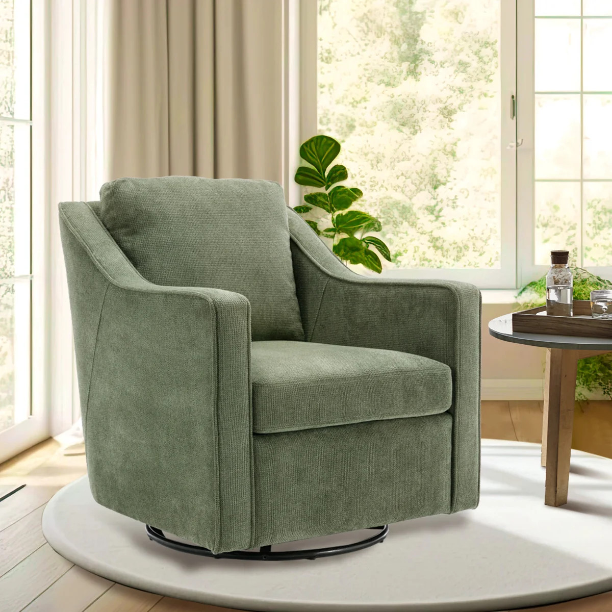 Upholstered Swivel Accent Chair, 360° Swivel Lounge Chair with Removable Cushions, Textured Fabr... | Wayfair North America