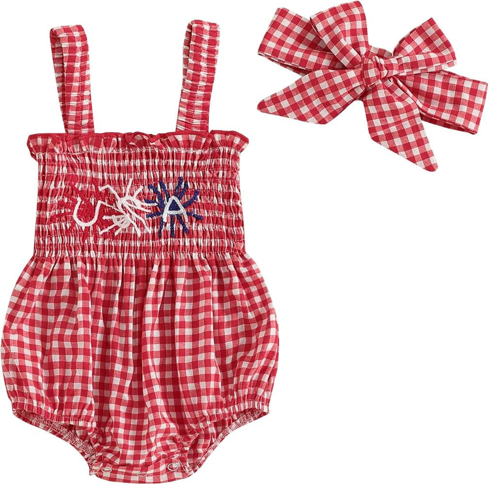 Kuriozud 4th of July Outfits Baby Girl USA Romper Fourth of July Onesie Independence Day Bodysuit... | Amazon (US)