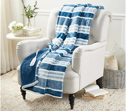Berkshire 50x60" Velvetsoft Rev. to Sherpa Heated Throw - QVC.com | QVC