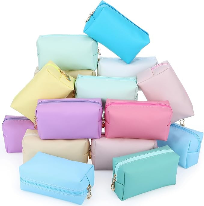 Cunno 20 Pcs Preppy Makeup Bags PU Leather Cosmetic Pouch with Zipper Waterproof Make up Bags Toi... | Amazon (US)