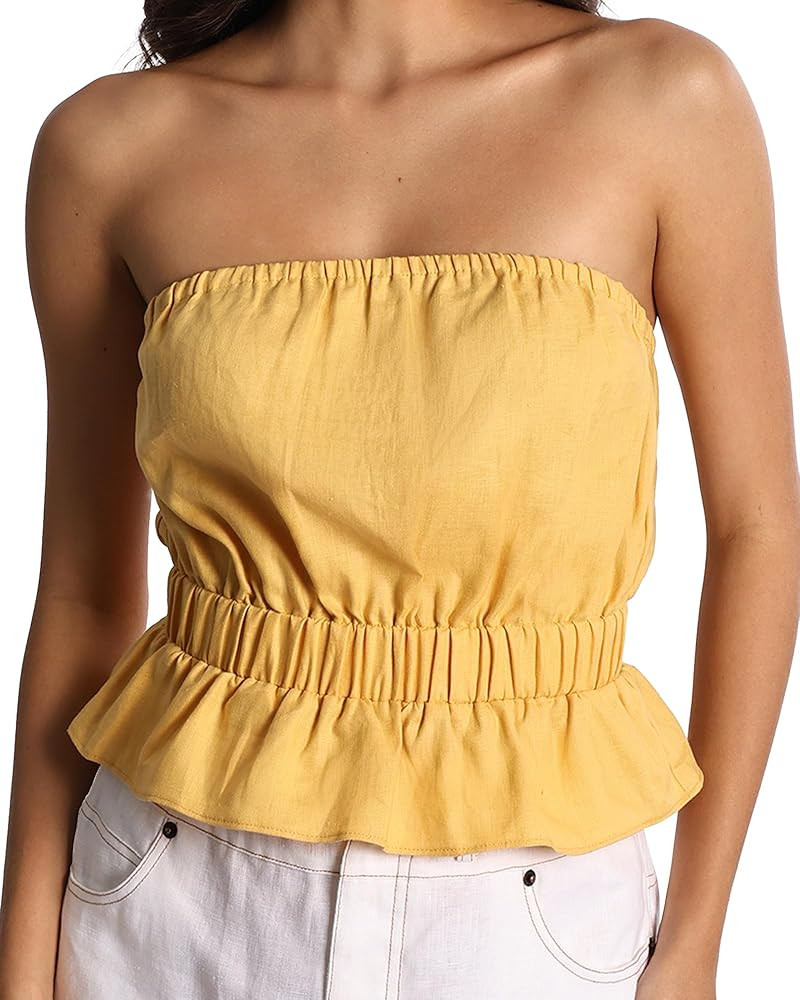 Women's Tube Tops Strapless Ruffle Bandeau Top Slim Fit Summer Going Out Cute Shirt | Amazon (US)