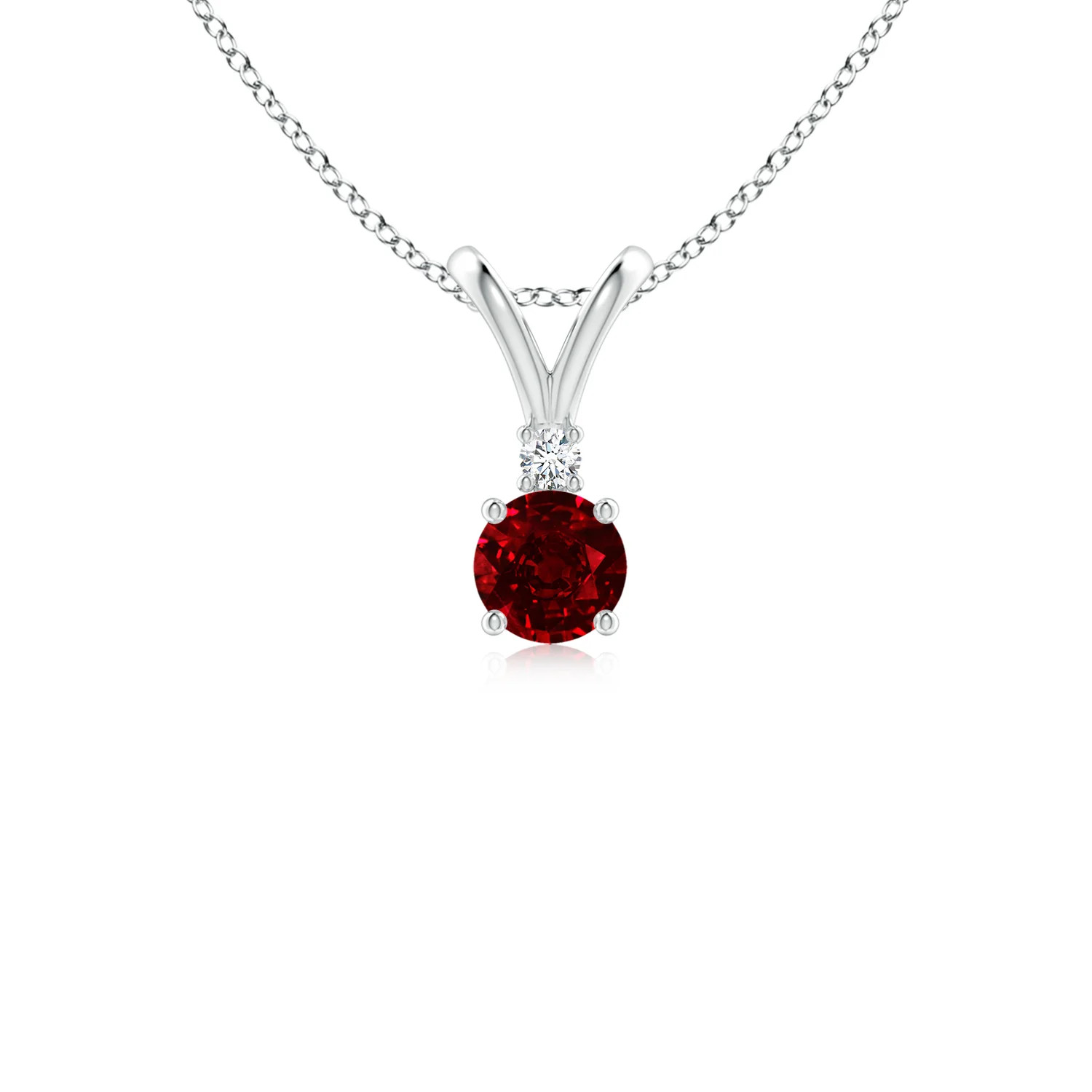 Round Ruby Solitaire V-Bale Pendant with Diamond | Angara Inc.