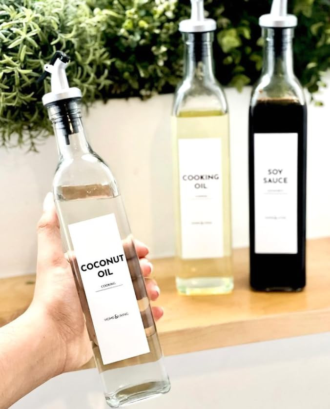 Gusnilo Olive Oil Dispenser, Oil Vinegar Cruet, Square Tall Glass Bottle W/Stainless Steel Pourer Sp | Amazon (US)