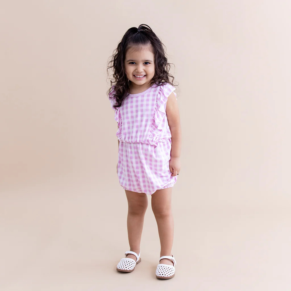 Bubble Romper in Gingham Thistle | Kyte Baby