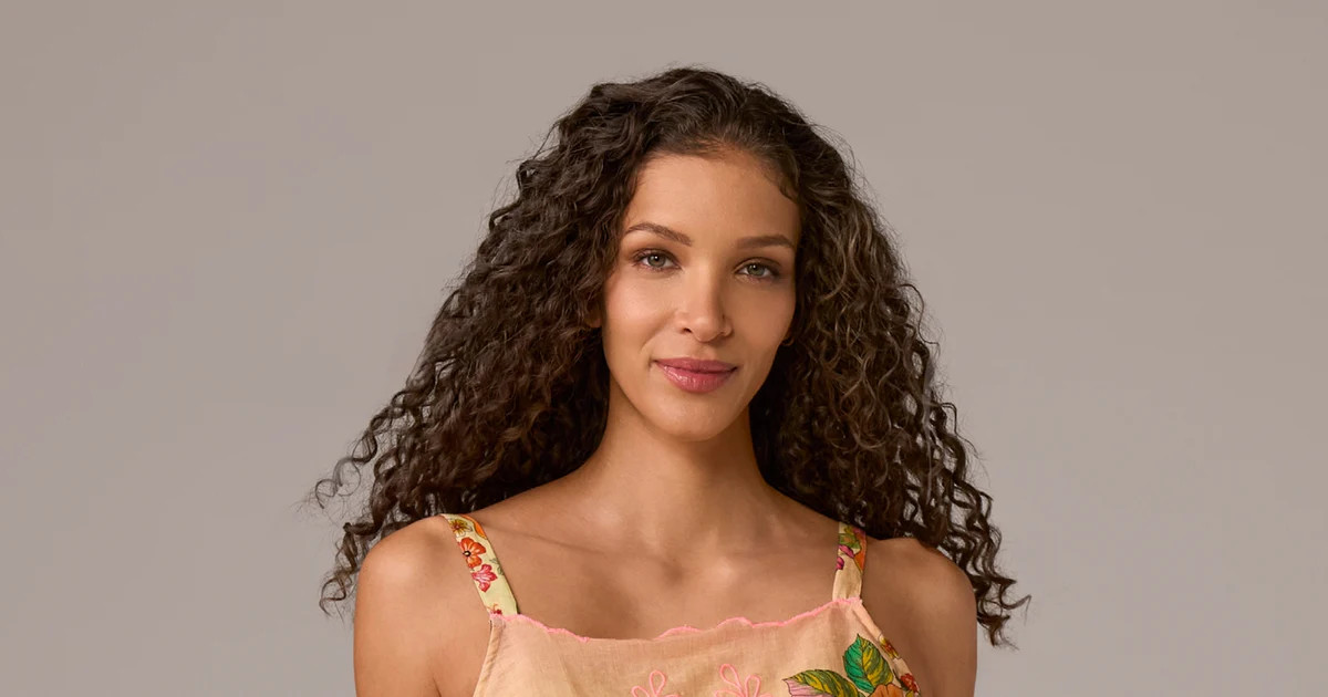 Printed Embroidered Linen Scallop Hem Cami - Paisley Blooms | Boston Proper | Boston Proper