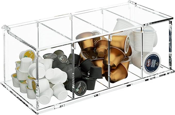 Coffee Capsule Holder Acrylic Box K Cup Holder Coffee Pod Storage Clear Acrylic 4 Compartment wit... | Amazon (US)