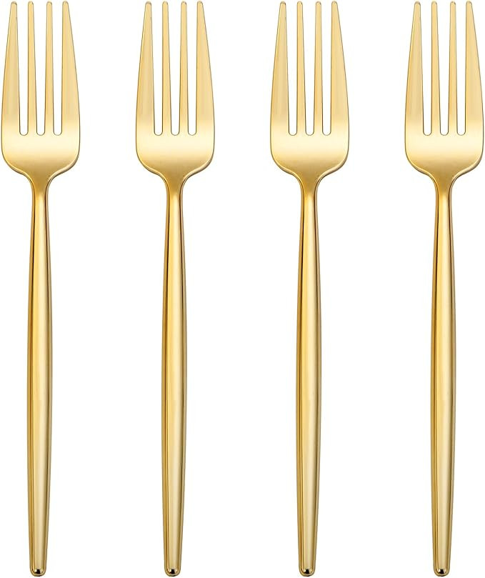 I00000 90 Pcs Gold Plastic Forks, Gold Plastic Silverware, Gold Disposable Utensils, Disposable H... | Amazon (US)