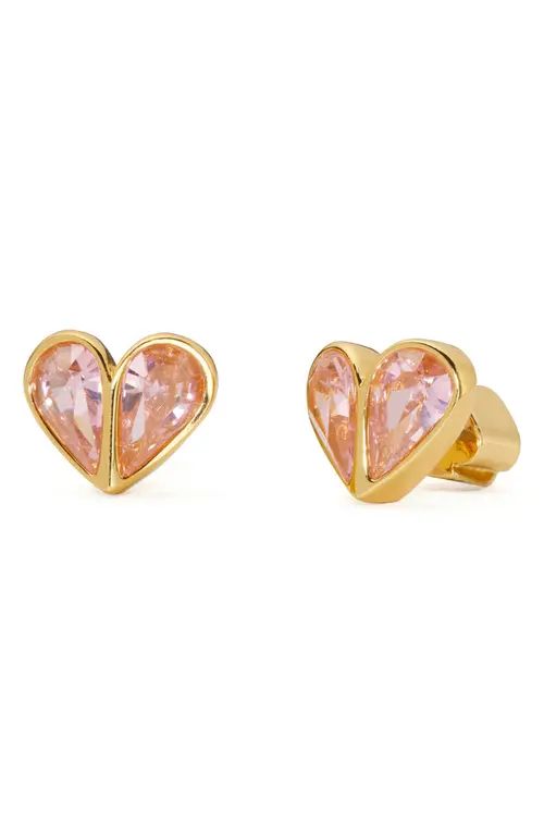 kate spade new york rock solid cubic zirconia heart earrings in Light Pink/Gold at Nordstrom | Nordstrom