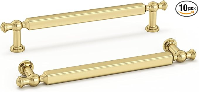 Haliwu 10 Pack Brushed Gold Cabinet Pulls, 5 inch(128mm) Hole Center Drawer Handles Zinc Alloy Ha... | Amazon (US)