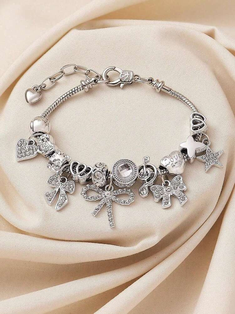 1pc Luxurious Elegant Handmade Beaded, Crystal, Bowknot, Star, Music Note Adjustable Copper Bracelet For Women, Suitable For Gifts, Bars, Nightclubs, Travel, Parties, Casual Everyday Wear | SHEIN