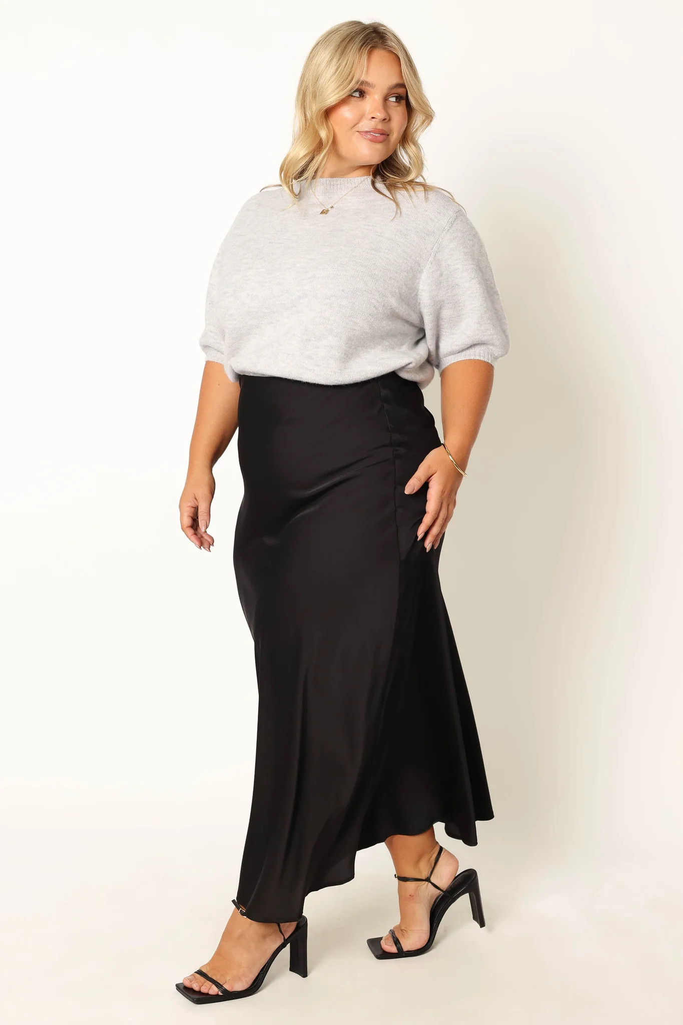 Nellie Satin Midi Skirt - Black | Petal & Pup (US)