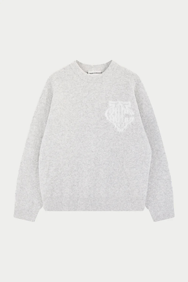MONOGRAM FLUFFY KNIT CREW - GREY MARL | The Couture Club