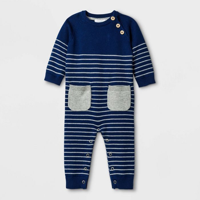 Baby Boys' Basic Striped Coveralls - Cloud Island™ Navy | Target