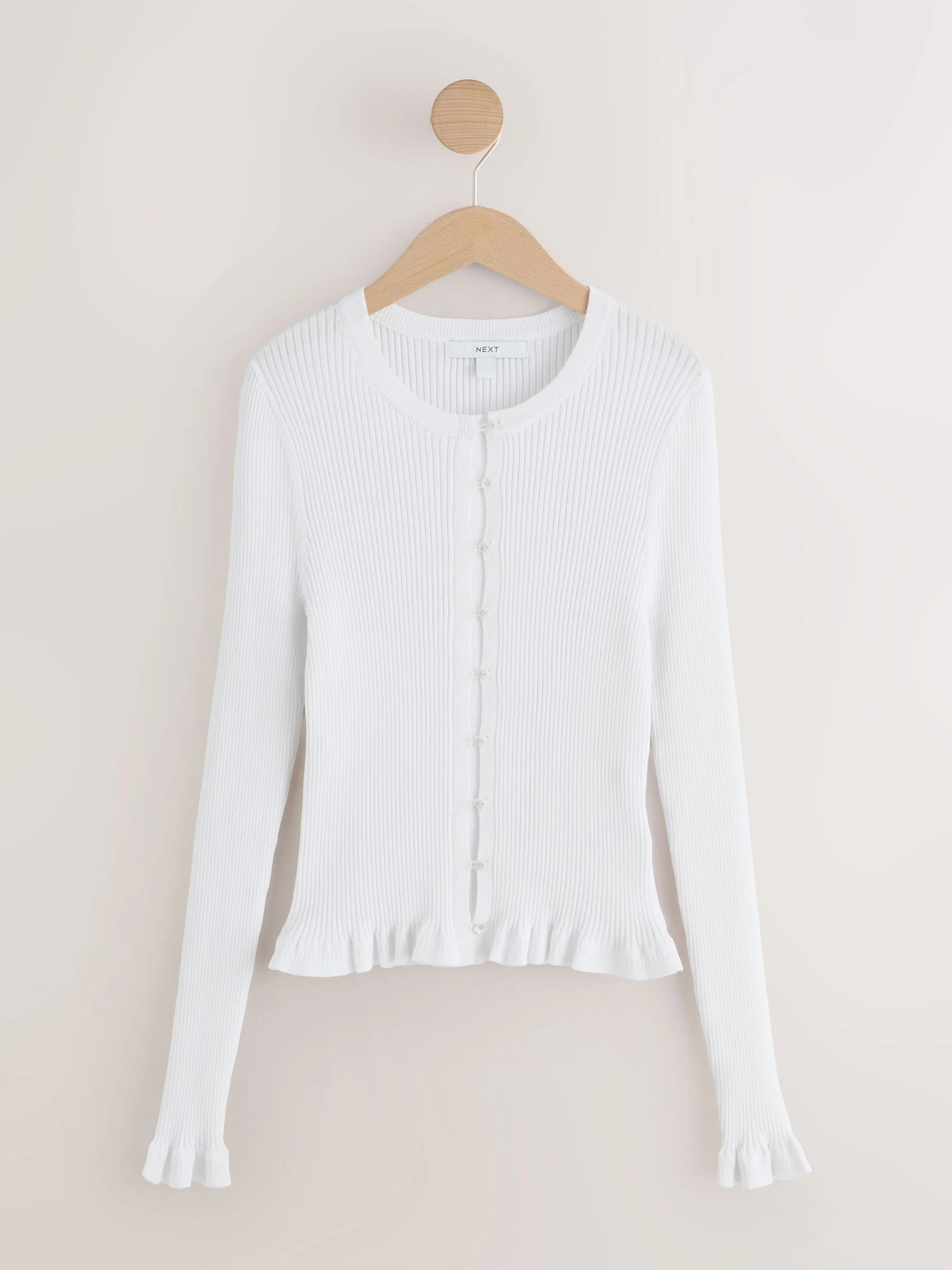 next White Ribbed Long Sleeve Button Up Knitted Cardigan | Next US