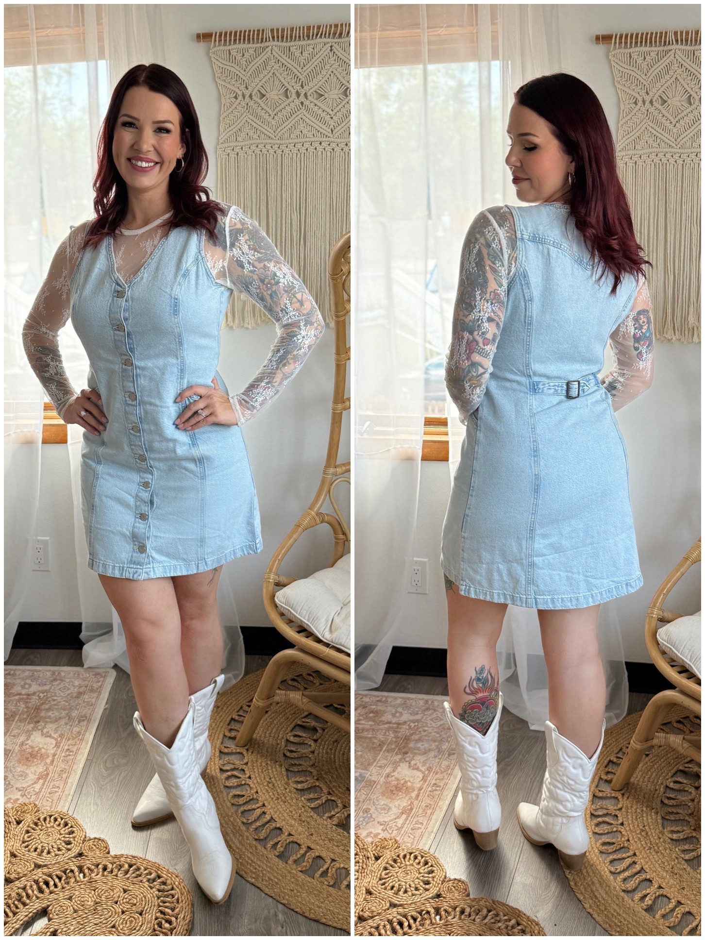 Levi denim button down dress paired with a lace long sleeve 🫶🏼 I am wearing a large in the dress and a large in the long sleeve (I am 5’7”, 164 lbs).

#LTKFindsUnder50 #LTKMidsize #LTKSeasonal