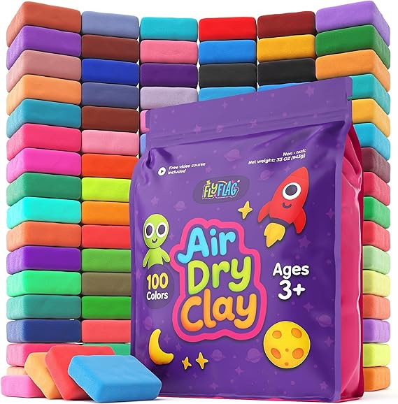 FlyFlag Air Dry Clay - 100 Colors, Ultra Light and Soft, Non-Toxic Modeling Clay for Kids with To... | Amazon (US)