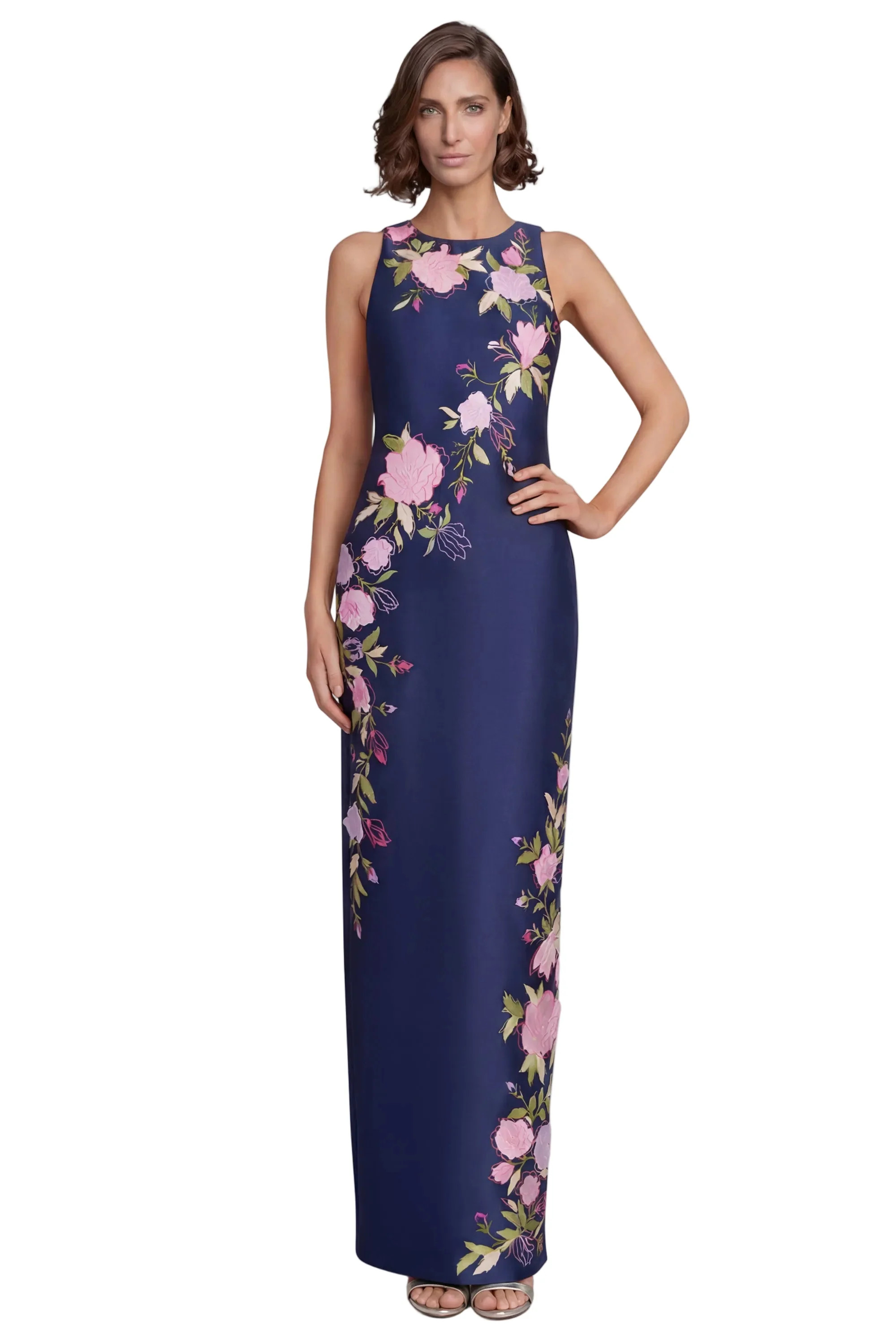 Sleeveless Embroidered Floral Column Gown by Badgley Mischka | Badgley Mischka